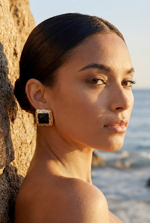 Coastal Onyx Gold Earings